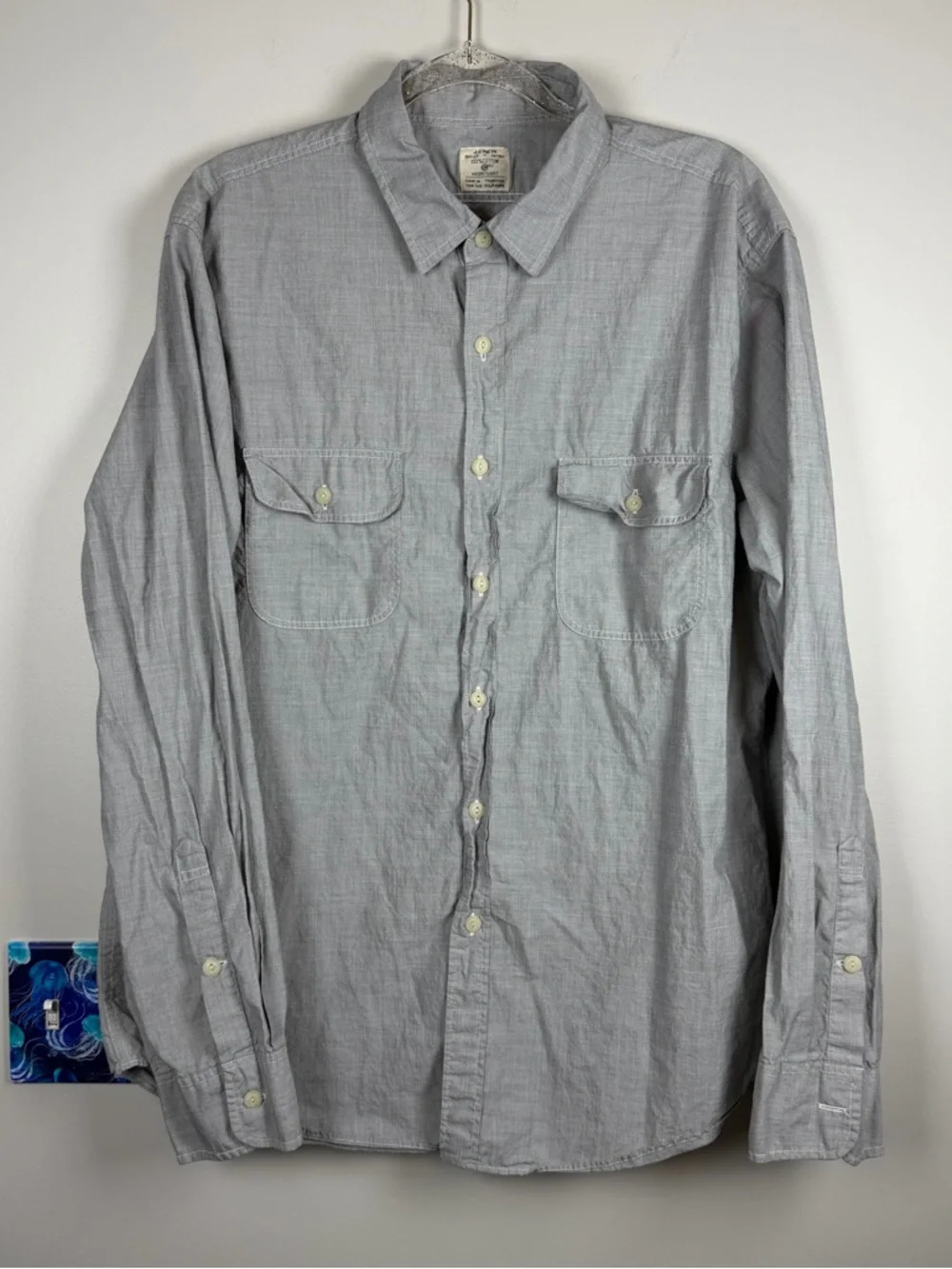 J.Crew Workshirt Gray Cotton Button Up Long Sleeve Career Classic Shirt Men’s XL